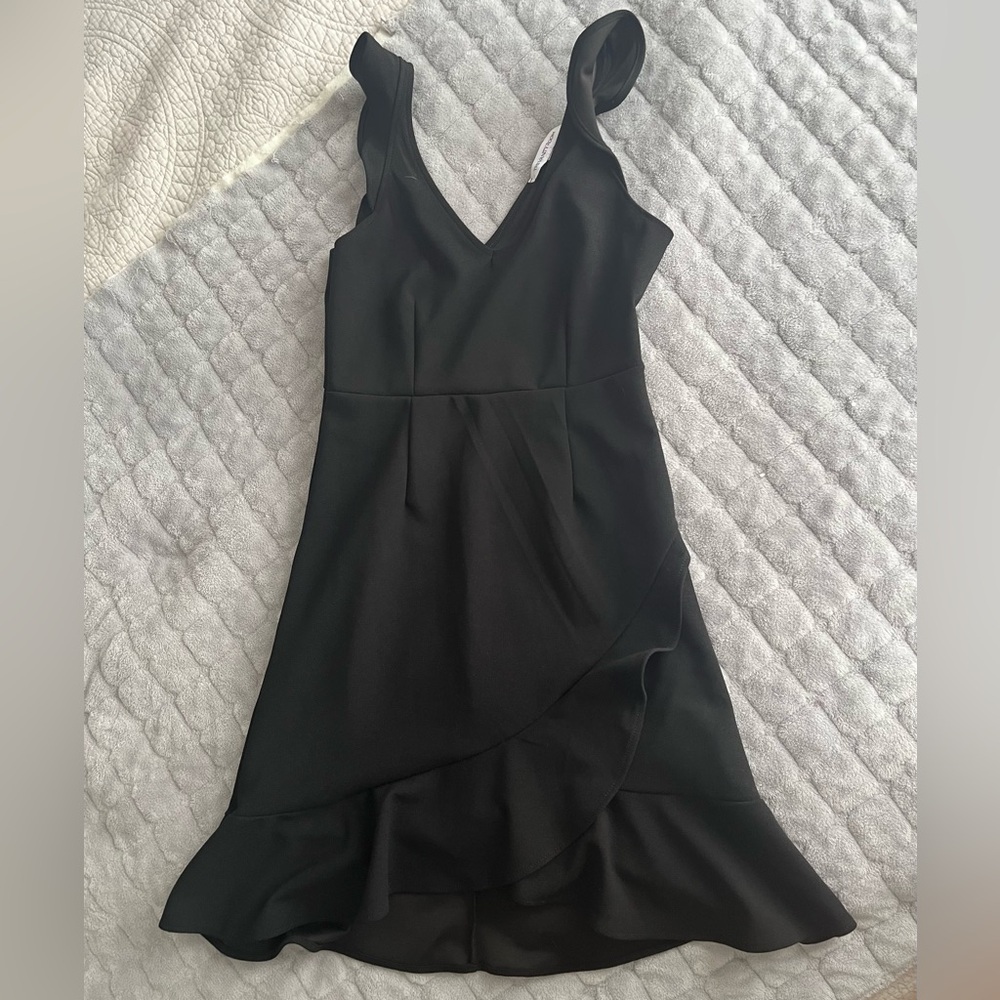 Vanity Room XS black crepe ruffled mini dress